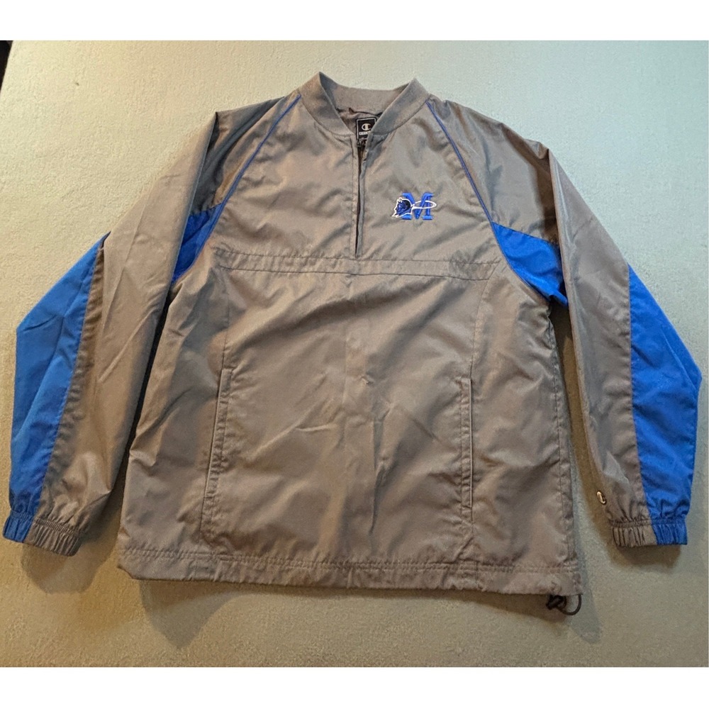 Champion 1/4 Zip Windbreaker Pullover Mens M Gray Blue Jacket Sporty Streetwear